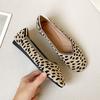 Square Toe Shallow Mouth Fabric Flat Bottom Women's Leopard Knitted Soft Bottom Large Shoes Size 34-43