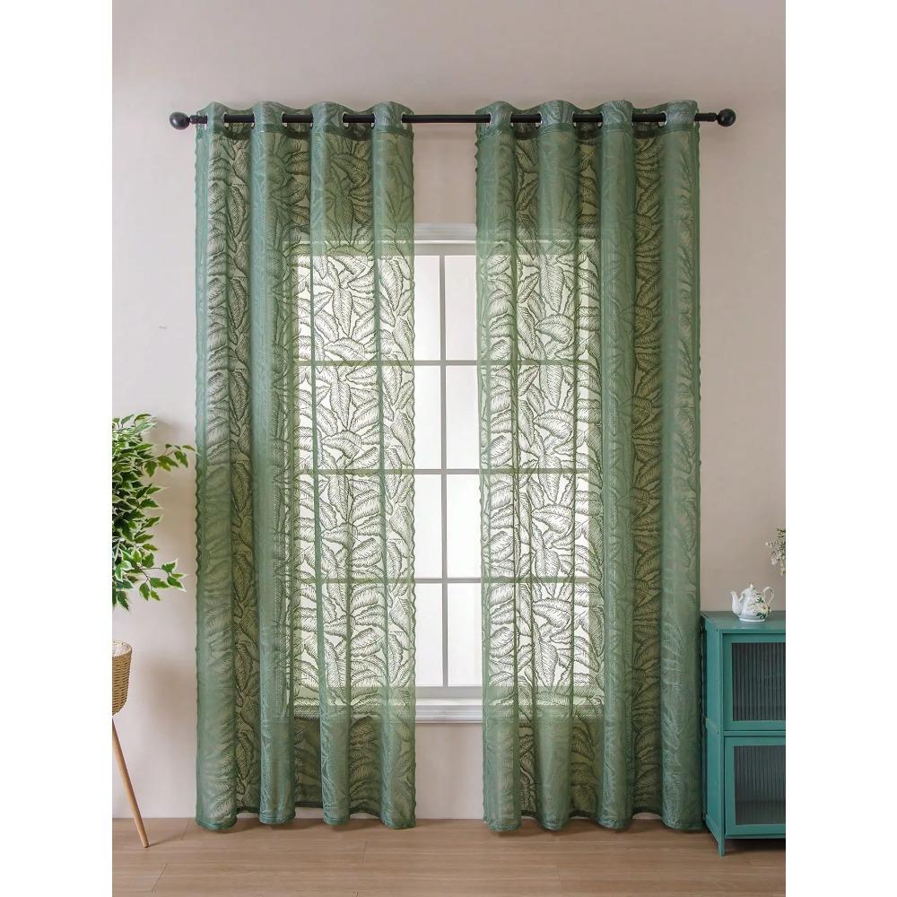 Зеленые большие перфорированные шторы-листья, прозрачные шторы для гостиной и спальни, деревенский стиль