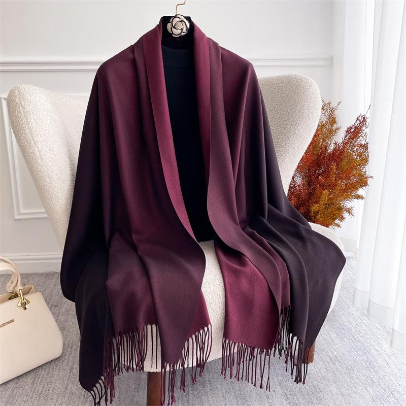 Winter Women Scarves Long Warm Gradient Imitaion Cashmere Hijab Solid Lady Shawl Wrap Female Pashmina Bandana Head Scarf