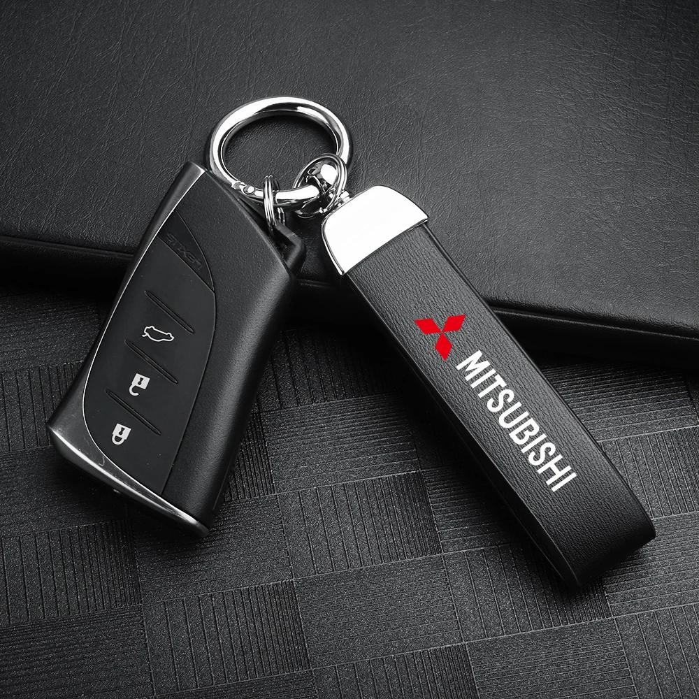 Luxury Leather Keyring Pendant Car Accessories for Mitsubishi Eclipse Cross Outlander Sport Xpander L200 MPV Mirage