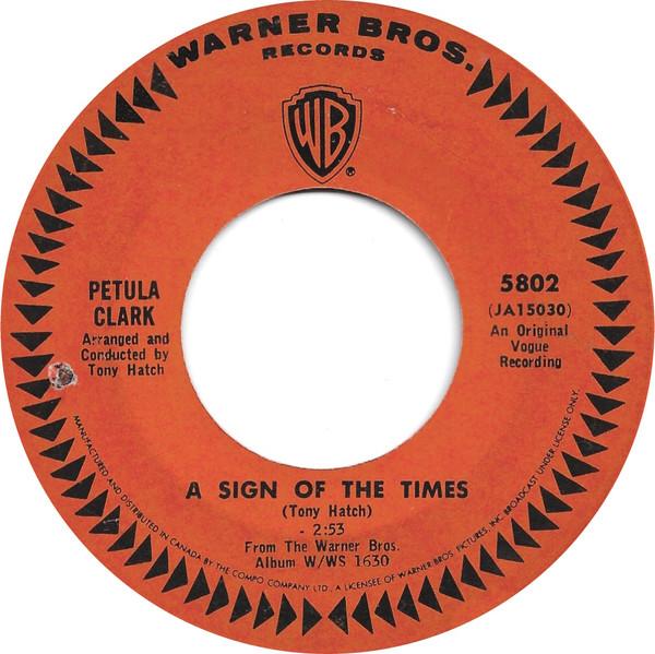 7-дюймовая пластинка ПЕТУЛА КЛАРК A Sign Of The Times Time For Love 5802 Warner Bros. Ре 1966 Канада Рок Б/У