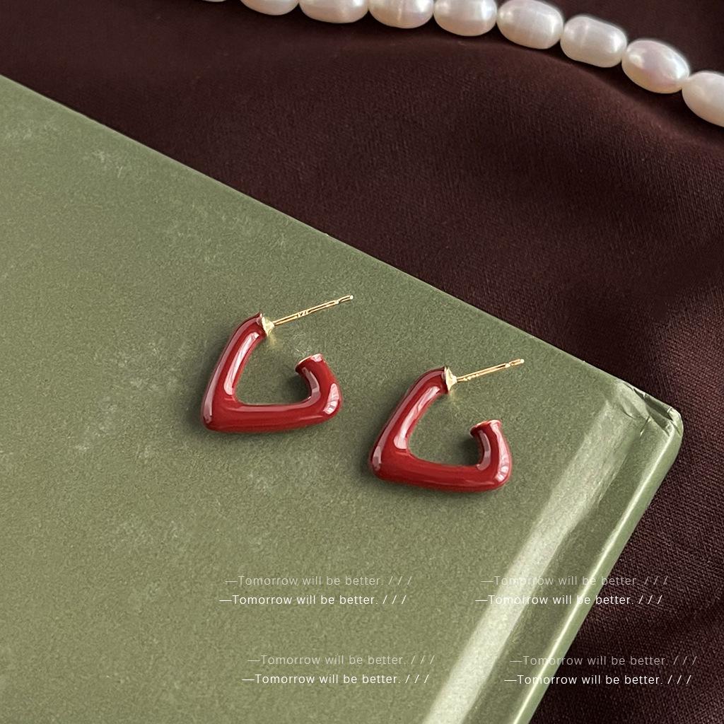 French Red Oil Drop Earrings - Retro, High-End, Light Luxury, Medieval Style for Women