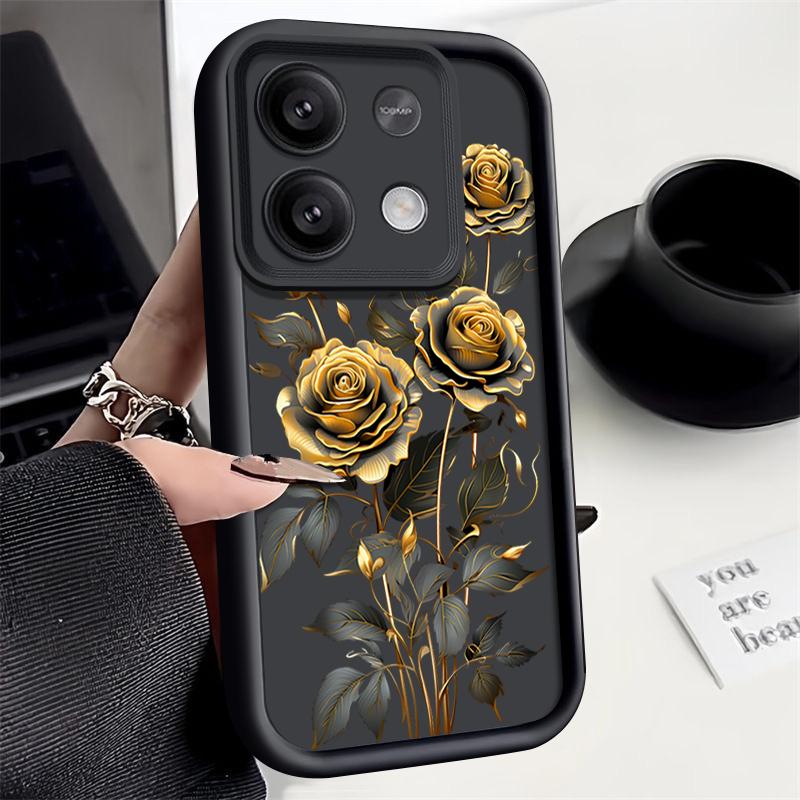 Желтый чехол с принтом розы для Xiaomi Redmi Note 14 4G 13 Pro Plus Note 12 14 Pro 5G Poco F6 X6 X5 14T 13T Pro Мягкая ТПУ крышка для телефона