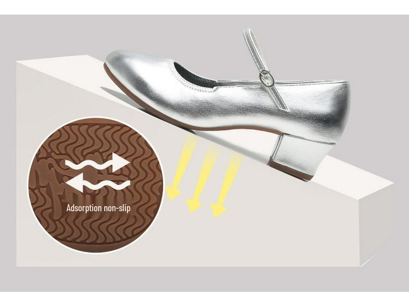 Женские серебристые туфли на среднем каблуке из мягкой кожи для бальных танцев