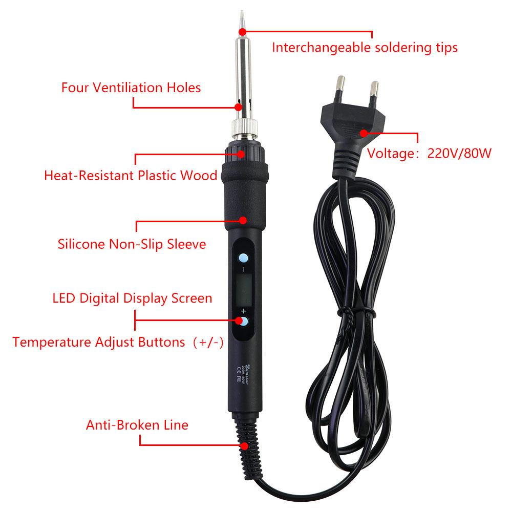 80W 220V/110V LCD Digital Display Temperature Adjustable Electric Soldering Iron Tip Tin Repair Tool