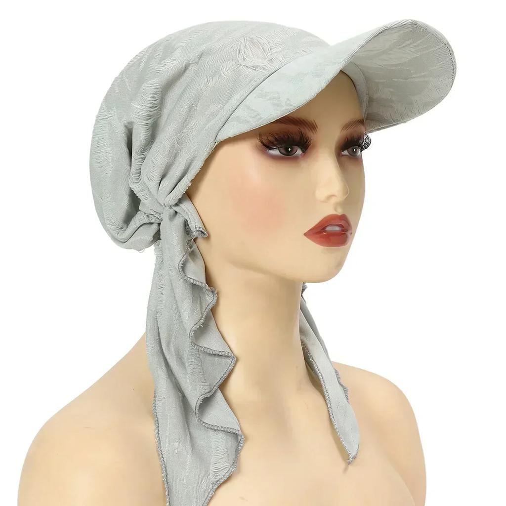 New Shimmer Pre-Tied Hat Women Muslim Hijab Turban Long Tail Headscarf Beanies Bonnet Hair Loss Chemo Cap Head Wrap Bandanas