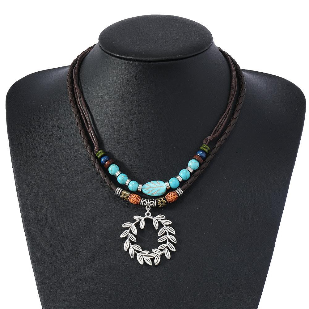 Butterfly-shaped Wooden Beaded Double-layer Necklace, Women's Retro-style Woven Rope Collarbone Chain