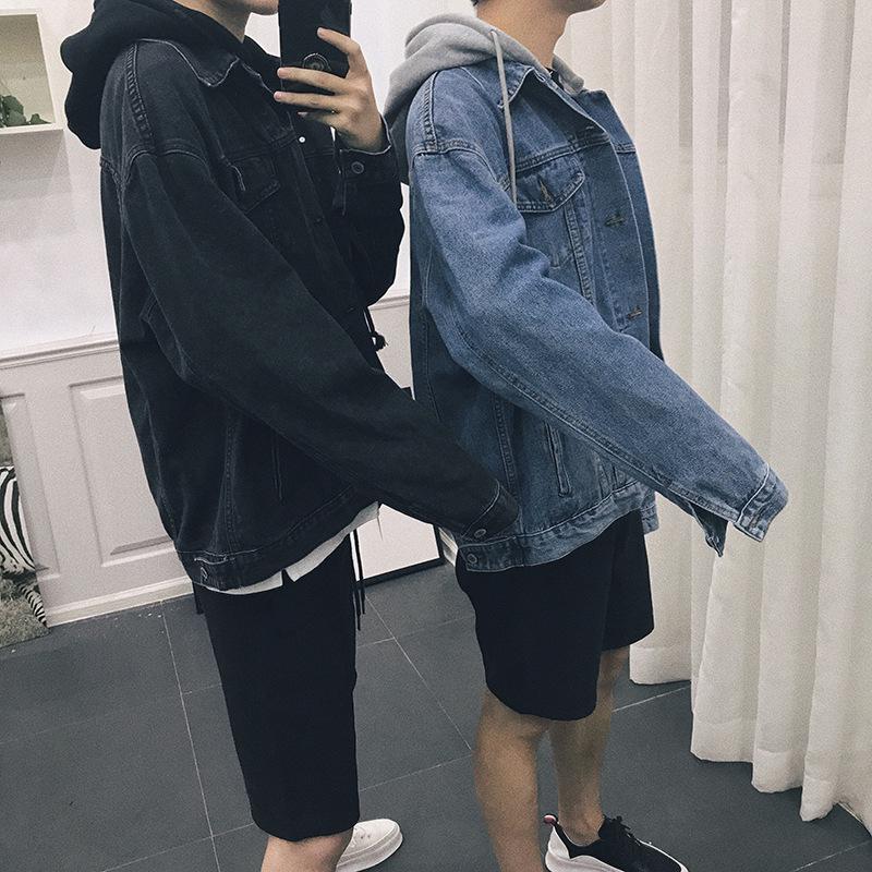 Мужская джинсовая куртка свободного кроя с капюшоном в корейском стиле: Модный, универсальный, красивый, с японским влиянием.