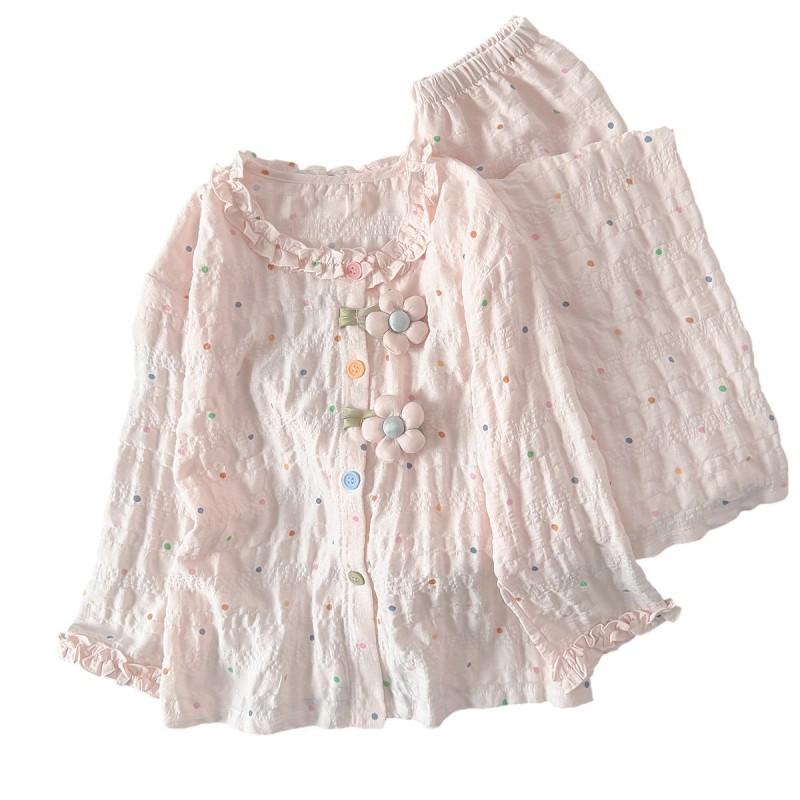 Girls Cotton Pajama Set Long Sleeve Loose Sleepwear Cartoon Print Home Wear Kids 8 Years