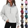 Women's Long Sleeve Casual Lapel Pullover Half Zip Sweatshirts Thumb Hole Cropped Sweatshirts With Pocket