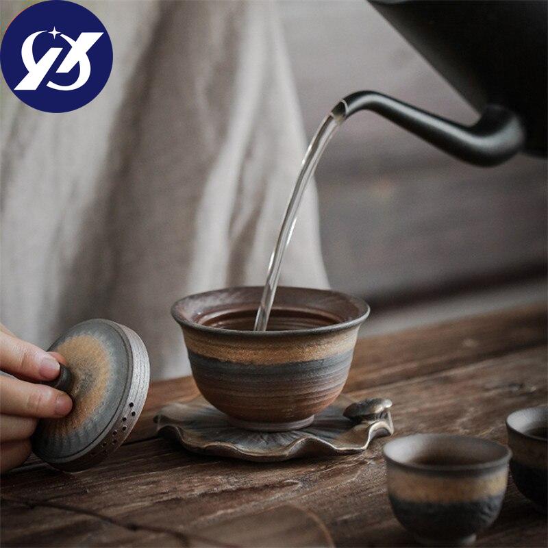 Керамическая чайная чаша ручной работы с крышкой Офисный чайник Цзиндэчжэнь Чайная чашка Керамика Чайный сервиз Гайвань Посуда для напитков 170 мл