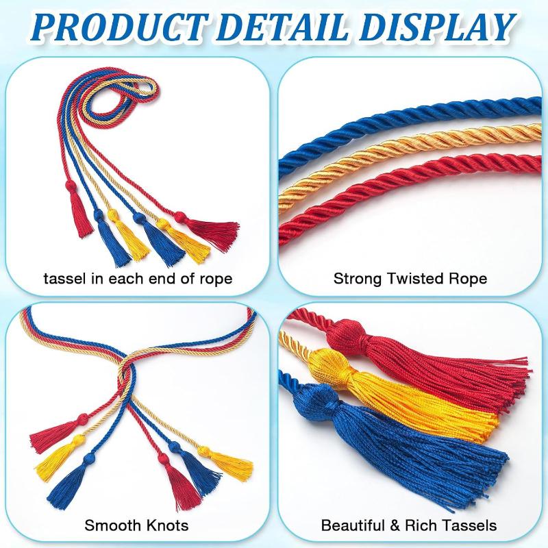 170CM Graduation Honor Cord Double Fringe Tassels Long Rope for Academic Ceremony Student Outfit Party Accessory