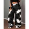 Red Camo Number Graphic Wide Leg Pants Elastic Waist Straight Leg Pants Fashion Casual Summer Streetwear for Women Lounge Pants