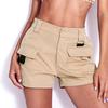 Women Khaki High Waist Shorts Summer Pockets Office Ladies Shorts Casual Loose Short Pants