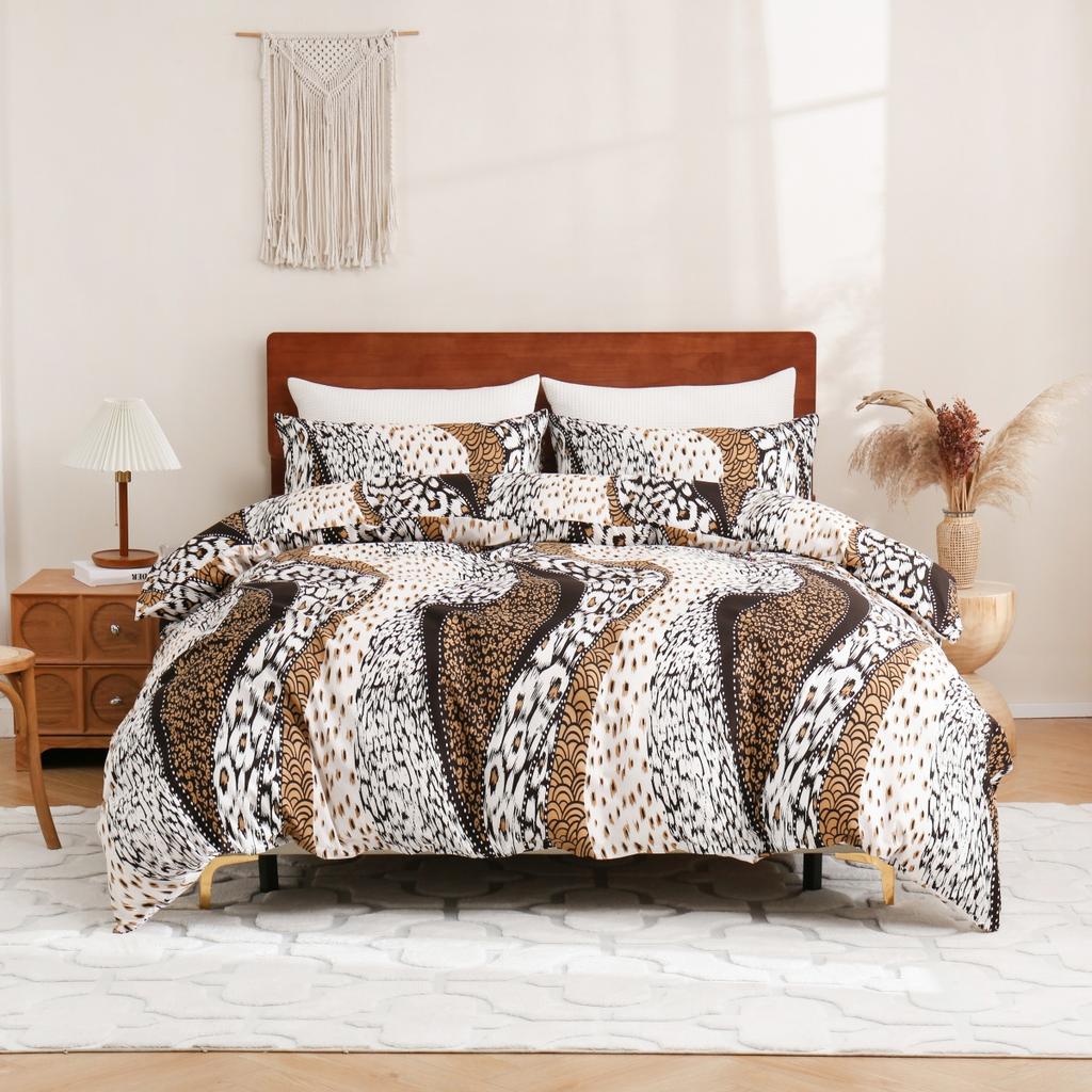 Золотой Черный Леопардовый Принт Пододеяльник Твин Квин Кинг Африканское Сафари Животное Гепард Постельное Белье Комплект Реверсивный Геометрический Чехол для Одеяла