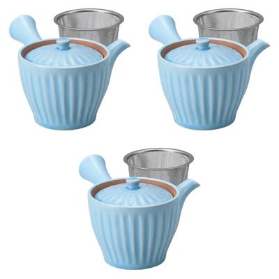 Набор из 3-х светло-голубых чайников Чайник Setomonohonpo в форме хризантемы (с ситечком) [17×10,5×9,5 см (360 куб.см)]