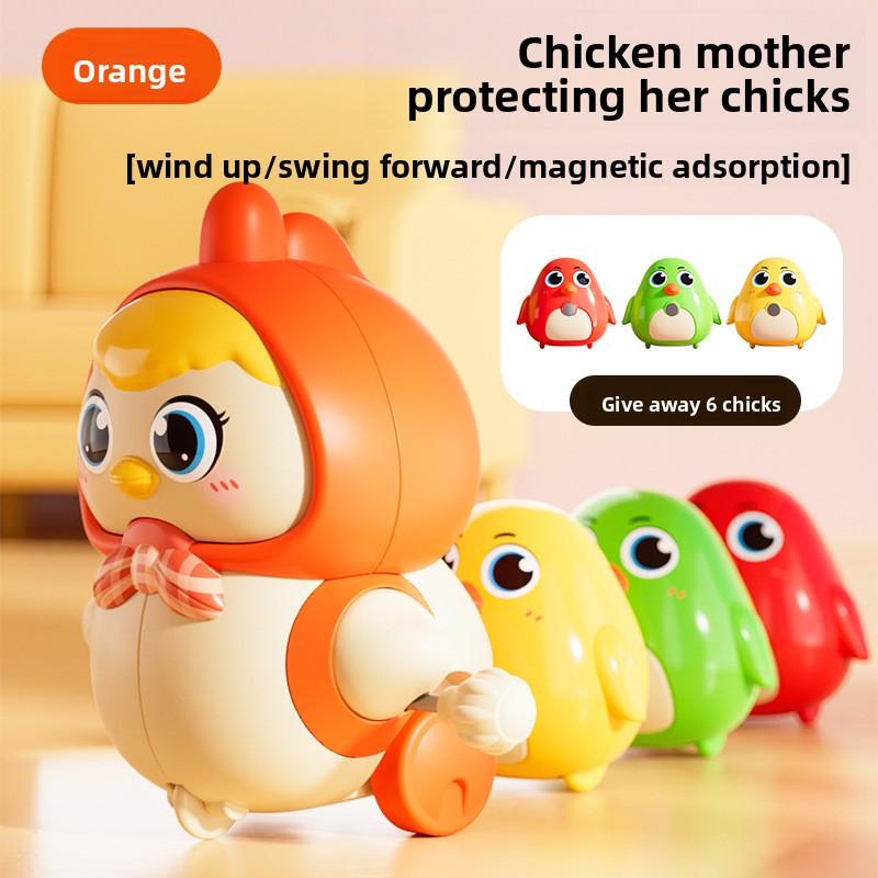 Little Chicken Protecting Its Chicks. Chicken Mother Swaying Over The Chicks. Cute and Charming Magnetic Toy for Early Learning and Crawling.
