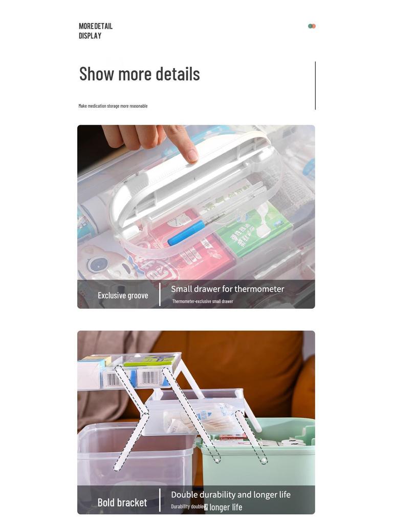 Портативный многослойный пластиковый ящик для оказания первой помощи: Медицинский органайзер большой вместимости для хранения лекарств и таблеток для домашнего использования