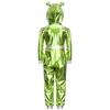 Girls Alien Halloween Costume Metallic Gloss Hood Long Sleeve Front Zipper Jumpsuit Fancy Dress Party Outfit