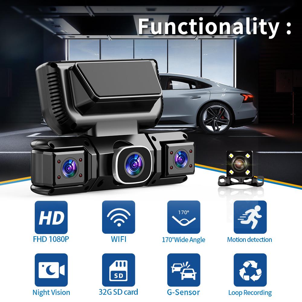 Dash Cam 4 Lens WiFi 24H Parking Monitor HD 1080P 360° Car Camera Video Recorder Anti-theft Black Box Rear View Camera Free OBD2