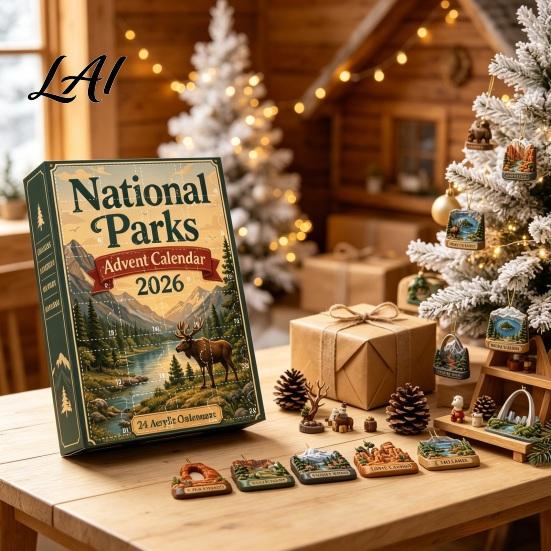 Kids Christmas Party Favors National Parks 24 Days 2026 Advent Calendar Coutdown to Decoration with Holiday Gift for 2D Acrylic Landscape Hanging