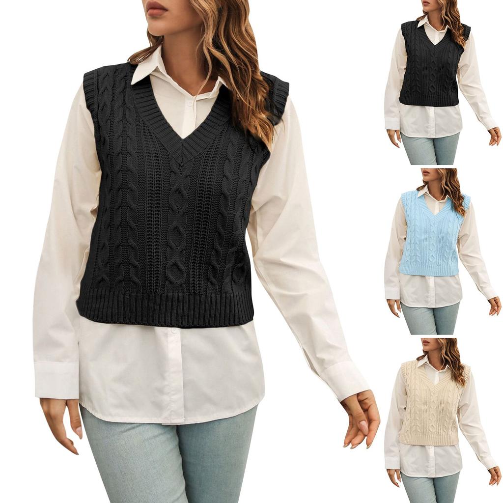 Women's FashionSolid Color Sweater Vest Outer Wear Inner Knitted Sweater
