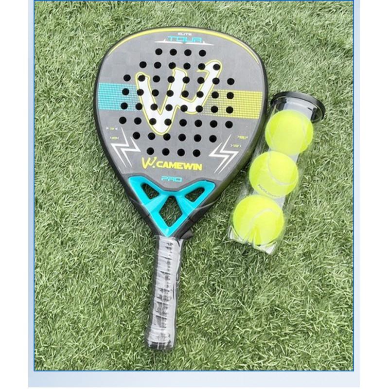 Carbon Fiber Beach Tennis Racket Adults Training Lightweight 95-100g Yellow Blue Triangle Design
