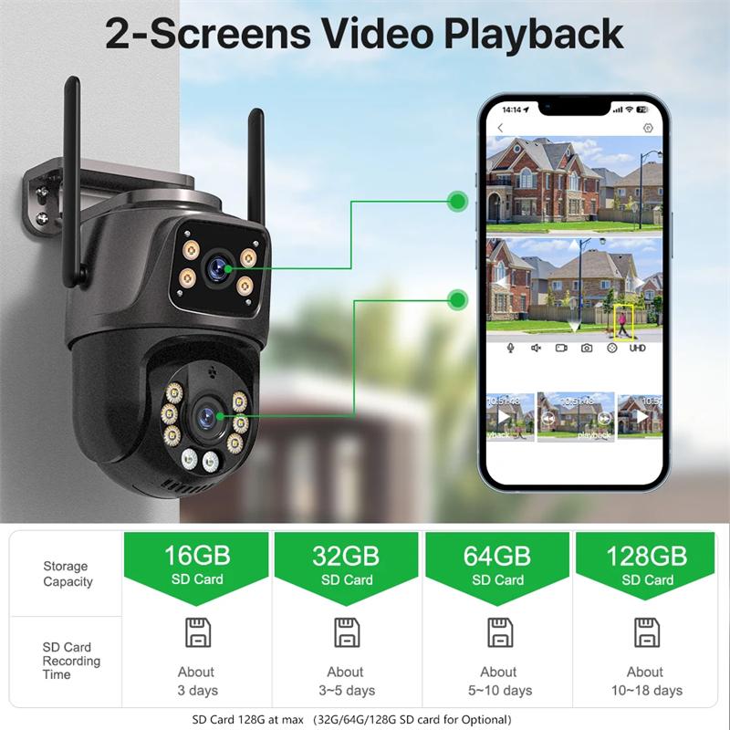 External 4K 8MP Waterproof WiFi Camera HD Dual Lens Auto Tracking Cam Outdoor Wireless Security PTZ Camera Security Cam System