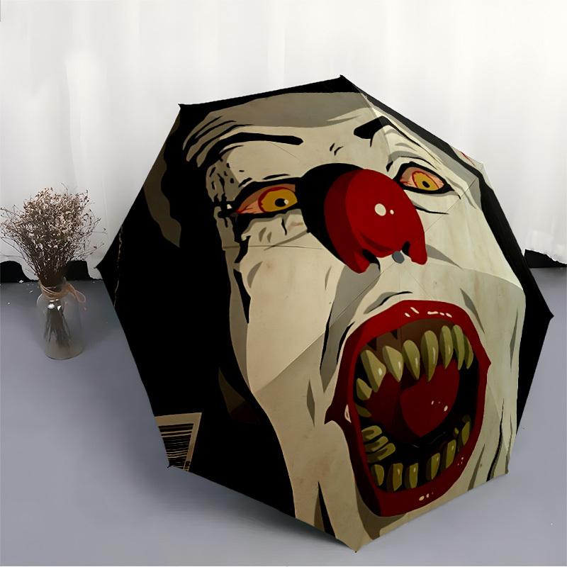 1pc IT Clown Horror Automatic Open/Close Umbrella Folding Umbrella, Portable Compact Travel Umbrella, Birthday/Christmas GiftL1110y14