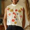 Мужские топы без рукавов с цветочным принтом и высоким воротом, летний жилет