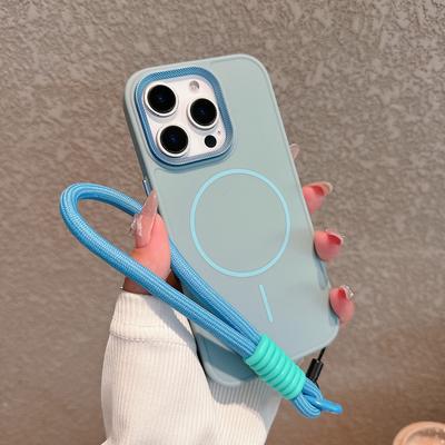 Подходит для iPhone16ProMax Тонкое кольцо Магнитная адсорбция Чехол для телефона Apple 15 Металлический объектив 14 со шнурком Матовый чехол