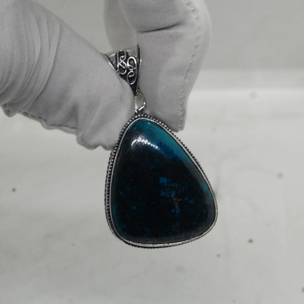 Natural Green Black Chrysocolla Gemstone 925 Sterling Silver Pendant Jewelry, Boho Style Chrysocolla Handmade Ring Jewelry