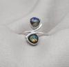 Labradorite Double Stone Ring: 925 Sterling Silver Adjustable Boho Jewelry