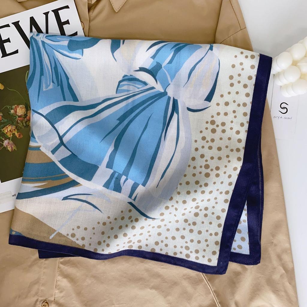 2024 New Fashionable Versatile Silk Scarf 68 Cm Printed Sunscreen Decorative Small Square Scarf Velvet Texture Scarf