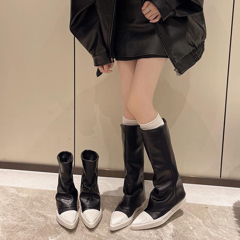 Pointed Toe Women High Boots Leather Fashion Winter Shoes New Brand 2025 Trend Knee High Gladiator New Motorcycle Botas De Mujer