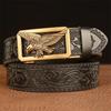 Fashion Men's Belt Genuine Leather Belt for Men Carving Flower Pattern Animal Eagle Gold Automatic Buckle Belt Strap for Jeans