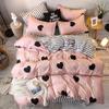 57 3/4pcs Pinkheart Bedding Set Super King Size Bed Linens Reactive Printing Duvet Cover Set Brief Style Home Bed Set Flat Sheet