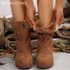 Женские зимние ботильоны на плоской подошве из замши, дизайнерские хлопковые туфли на молнии 2025 года, модные короткие плюшевые удобные повседневные теплые зимние ботинки Botas De Mujer