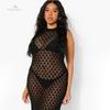 2022 Sexy See Through Sleeveless Bikini Cover-ups Pink Hollow Out Mesh Dress Women Summer Beach Wear Swim Suit Cover Up