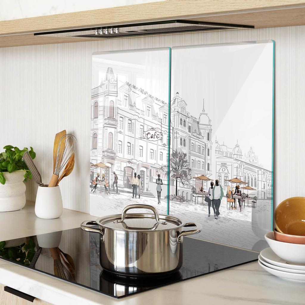 Set of Two Decorative Glass Kitchen Boards Old Town 2x30x52 cm