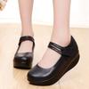 5.5cm Small Size 33-43 All Match Shallow Mouth Soft Leather Mary Janes 2025 Spring Fall Med Heels Platform Wedges Shoes for Mom
