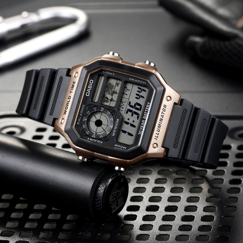 Casio Цифровая серия Квадратные Ретро Модные Водонепроницаемые Ударопрочные Спортивные Кварцевые Часы Ремешок из Смолы Мужские часы Серый AE1200WH-5AV