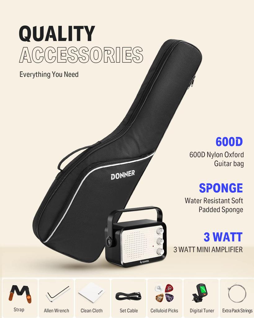 Donner Мини-электрогитара для начинающих, набор для 30 ST с мини-матовым набором аксессуаров, включая специальный чехол и мятно-зеленый Children, дюймы, тип,