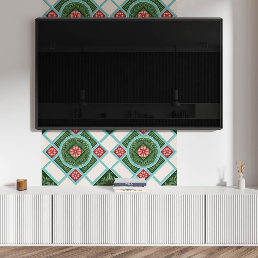 Okładzina Winylowa Samoprzylepna Z Nadrukiem 100X50 Cm Wzór Kwiatowy W Rombie