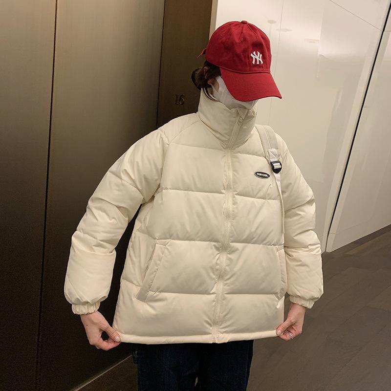 Зима 2025 новая утолщенная куртка-пуховик с воротником-стойкой и надписью, хлопок, школьница, корейская версия, свободная стеганая куртка