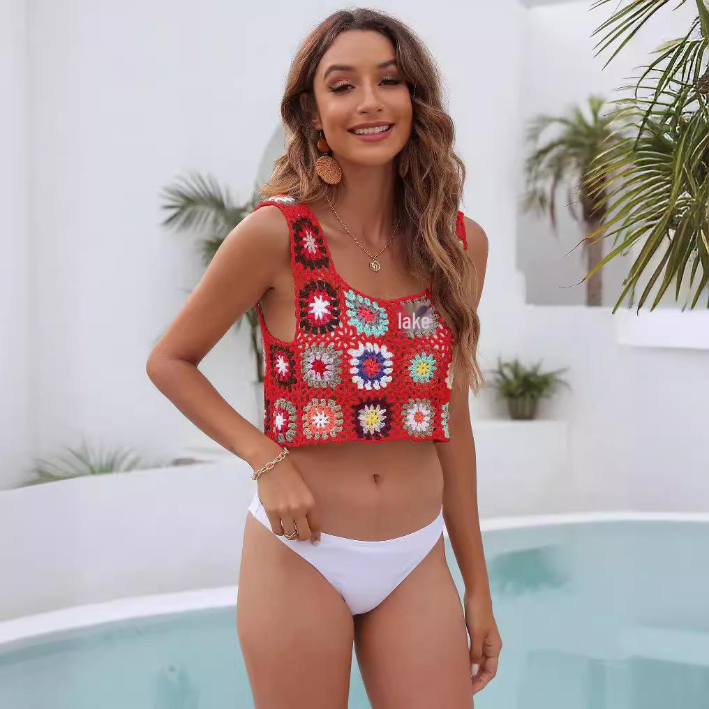 2022 Ethnic Style Hand-Crocheted Vest with Random Floral Design