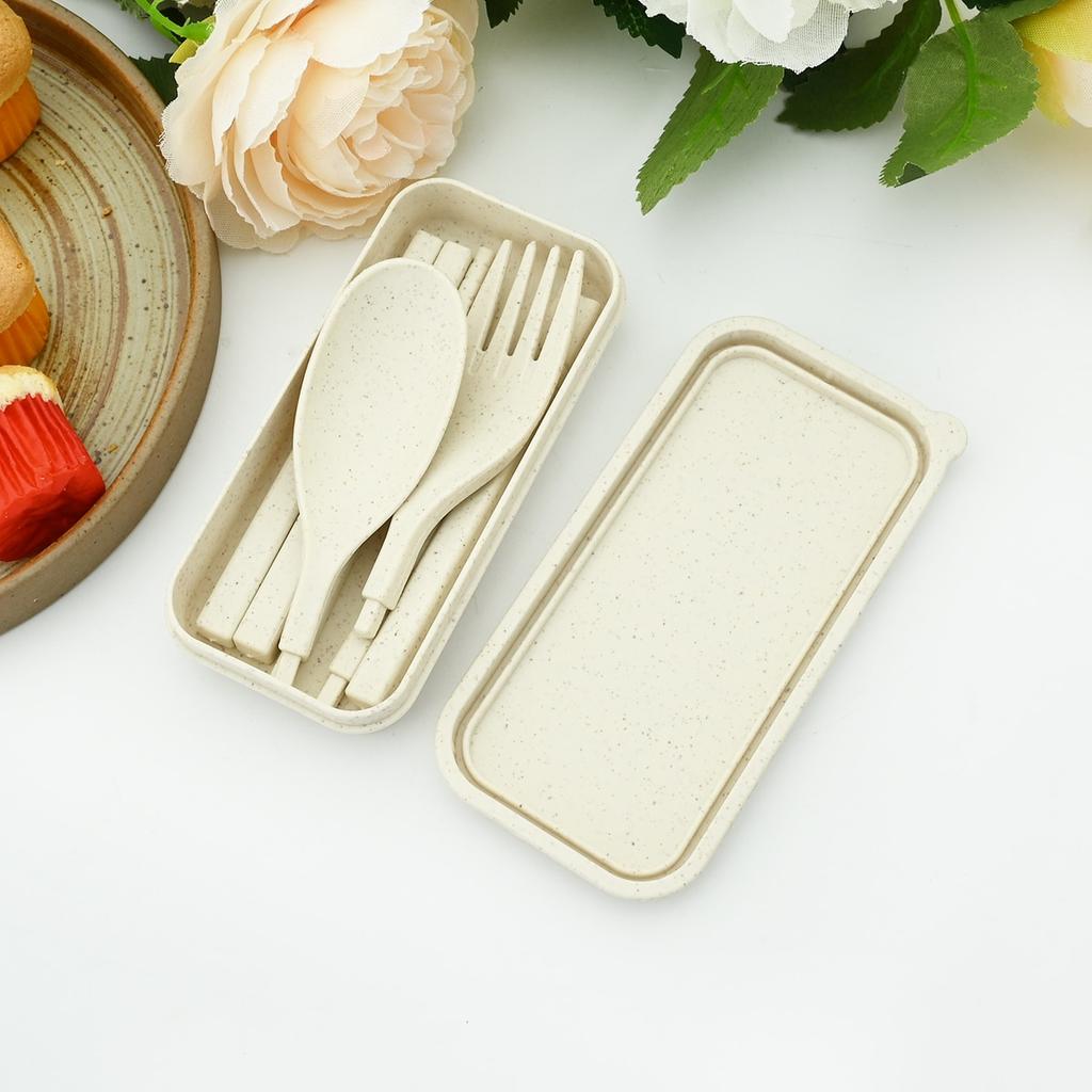 Портативный складной набор столовых приборов, детская посуда из пшеничной соломы, посуда для кемпинга на открытом воздухе с мини-коробкой, вилка, ложка, палочки для еды, посуда