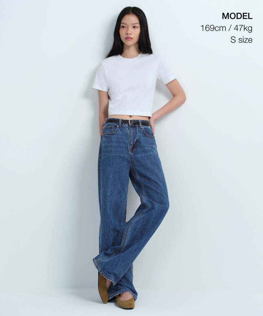 MUSINSA STANDARD WOMAN Женская укороченная футболка с круглым вырезом [Белый]