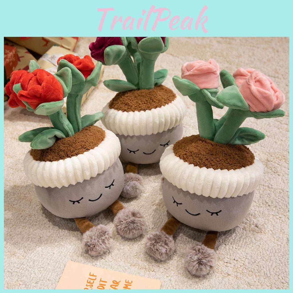 Plush Rose Flower Pot Plant Decor With Soft Pp Cotton For Living Room Ornament
