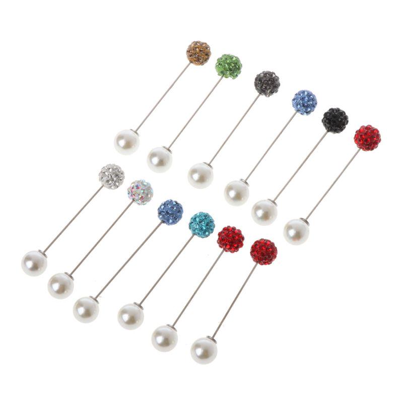 12Pcs Women Brooch Pins Crystal Hijab Scarf Pearl Safety Pin Sweater Shawl Clips